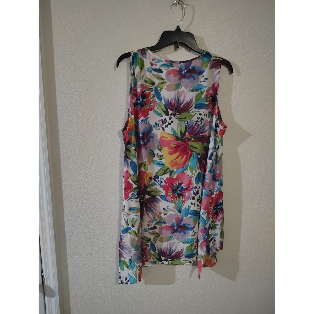 Spense Womens XL Floral Sharkbite Hem Sleeveless Tunic Blouse Multi Color - Picture 3 of 3